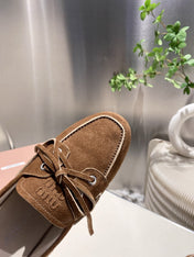 MIU FADED MULE IN BROWN ECRU SUEDE