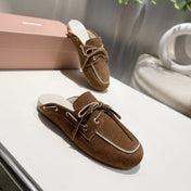 MIU FADED MULE IN BROWN ECRU SUEDE