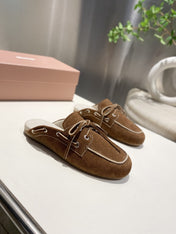 MIU FADED MULE IN BROWN ECRU SUEDE