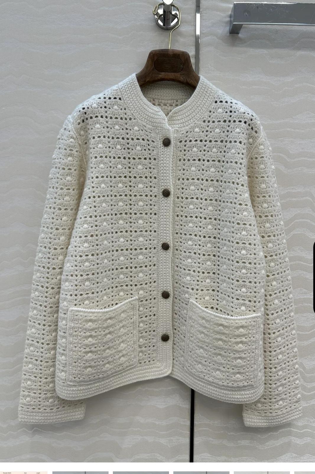 LP AROLA CROCHETED CARDIGAN IN WHITE WOOL