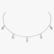 MOVE UNO PAVED DROP PENDANT CHOKER SILVER NECKLACE