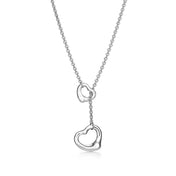 OPEN HEART LARIAT NECKLACE SILVER