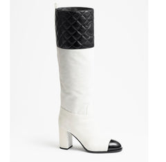 high boots white black velvet