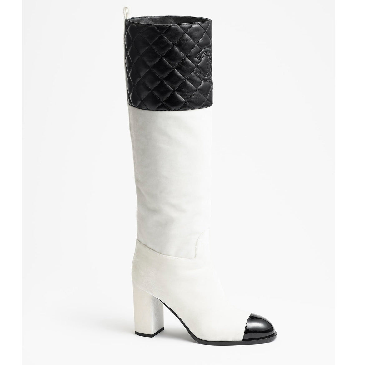 high boots white black velvet