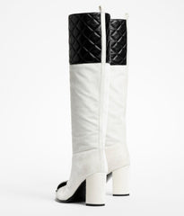 high boots white black velvet
