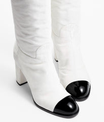 high boots white black velvet