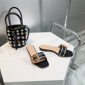 GG BAMBOO BUCKLE FLAT SANDALS BLACK