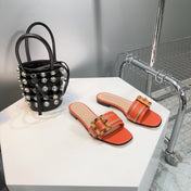 GG BAMBOO BUCKLE FLAT SANDALS ORANGE