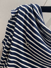 CC 25 Striped One-shoulder Short-sleeved T-shirt Cotton
