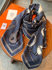 HERMES 26S PRINTED SQUARE SCARF 135 IN CASHMERE AND SILK 307239