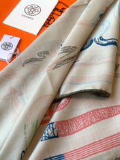 HERMES 26S PRINTED SQUARE SCARF 135 IN CASHMERE AND SILK 307240