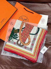 HERMES 26S PRINTED SQUARE SCARF 135 IN CASHMERE AND SILK 307246