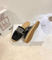 GRANVILLE ESPADRILLE BLACK OBLIQUE EMBROIDERED COTTON MULE