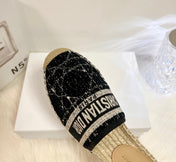 GRANVILLE ESPADRILLE BLACK OBLIQUE EMBROIDERED COTTON MULE