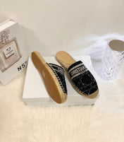 GRANVILLE ESPADRILLE BLACK OBLIQUE EMBROIDERED COTTON MULE