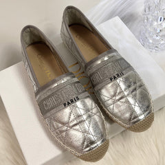GRANVILLE ESPADRILLE SILVER QUILTED CANNAGE CALFSKIN