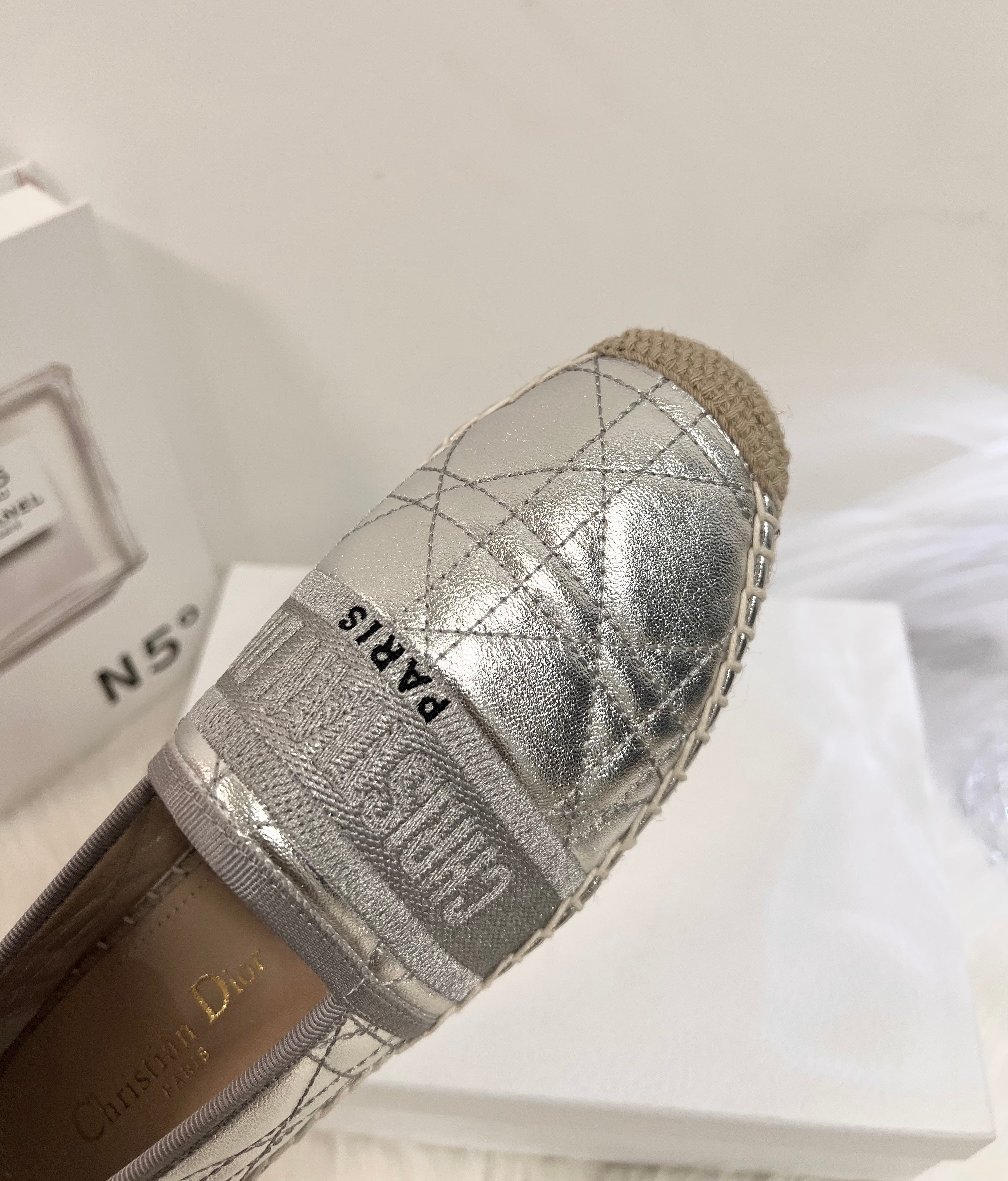 GRANVILLE ESPADRILLE SILVER QUILTED CANNAGE CALFSKIN