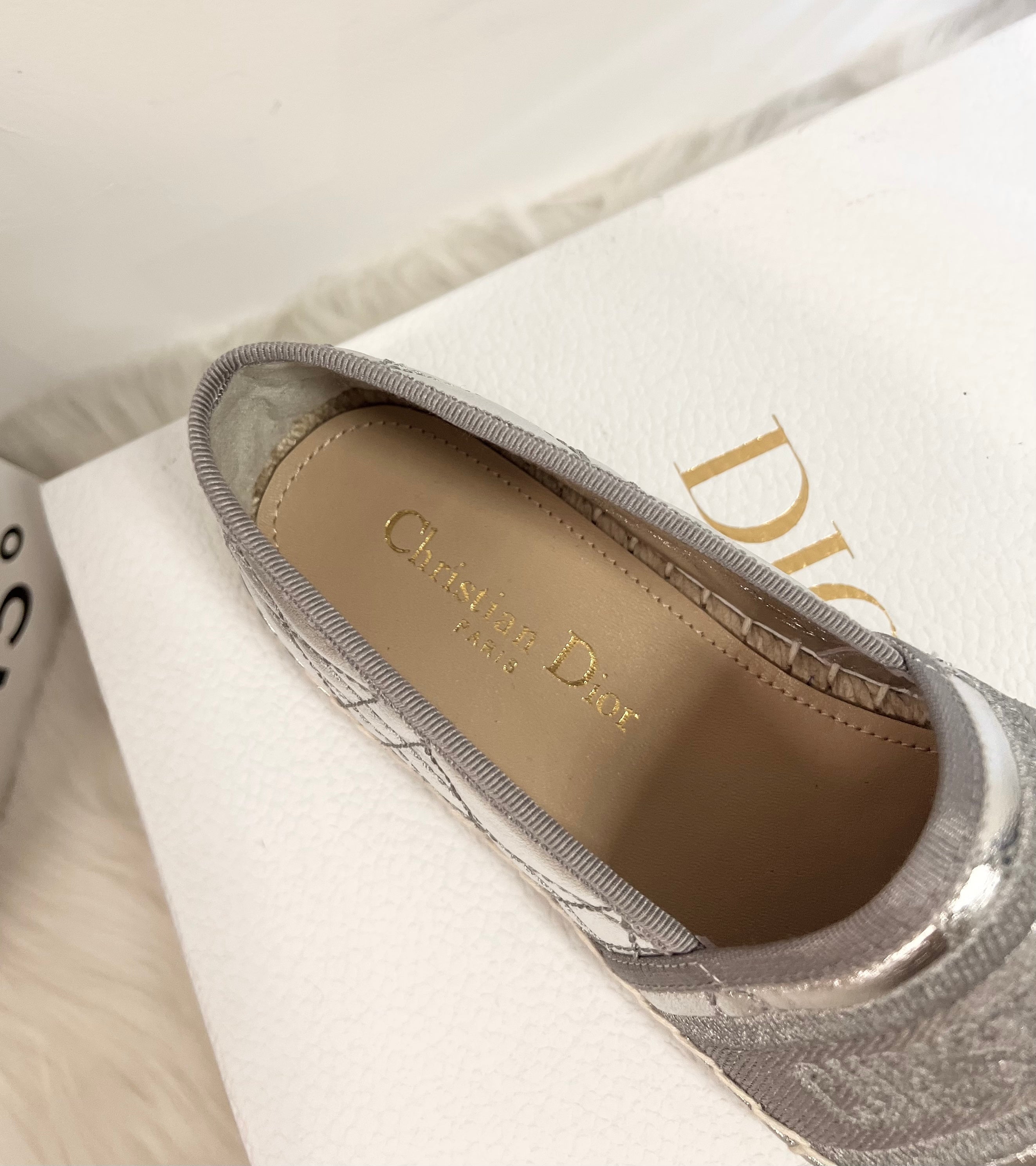 GRANVILLE ESPADRILLE SILVER QUILTED CANNAGE CALFSKIN