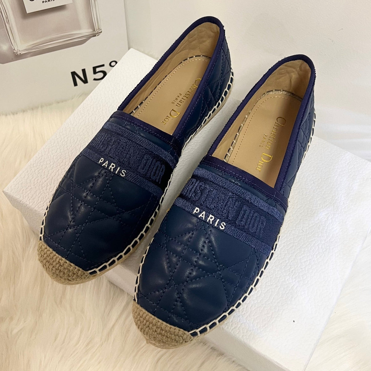 GRANVILLE ESPADRILLE NAVY BLUE QUILTED CANNAGE CALFSKIN