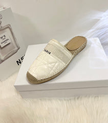 GRANVILLE ESPADRILLE MULE WHITE QUILTED CANNAGE CALFSKIN