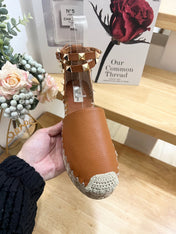 BRONZE BROWN LEATHER ROCKSTUD ESPADRILLES ANKLE STRAP FLATS