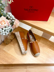 FLAT ESPADRILLE IN BRONZE BROWN CALFSKIN 2 CM WITH STUDS