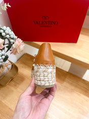 FLAT ESPADRILLE IN BRONZE BROWN CALFSKIN 2 CM WITH STUDS