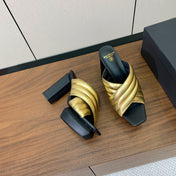BALMAIN 26S QUILTED PLATFORM MULES 105 MM IN GOLD CALFSKIN