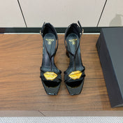 BALMAIN 26S LIP-EMBELLISHED HEELS 105 MM IN BLACK CALFSKIN WITH GOLD HARDWARE
