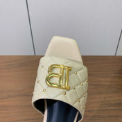 BALMAIN 26S QUILTED MULES IN BEIGE CALFSKIN