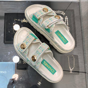 DAD SANDAL MULE IN WHITE MIX PERSIAN GREEN TWEED FABRIC