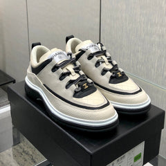 LOW TOP CASUAL SHOES IN BISQUE BEIGE LAMBSKIN AND SUEDE