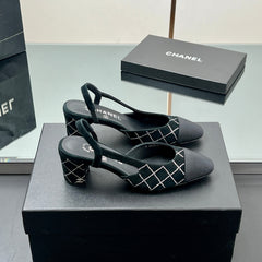 CC SLINGBACK 25S 65 MM IN BLACK SUEDE AND CRYSTALS