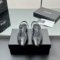 CC SLINGBACK 25S 25 MM IN BLACK LAMBSKIN WITH CHECK PATTERN