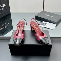 CC SLINGBACK 25S 65 MM IN BURGUNDY LAMBSKIN AND BLACK GLOSSY LEATHER WITH CHECK PATTERN