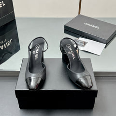 CC SLINGBACK 25S 90 MM IN BLACK LAMBSKIN WITH CHECK PATTERN