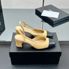 CC HIGH SLINGBACK 25S 65 MM IN BLACK MIX BEIGE LAMBSKIN