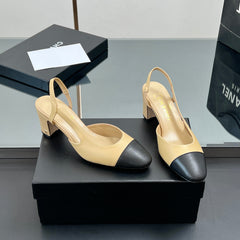 CC HIGH SLINGBACK 25S 65 MM IN BLACK MIX BEIGE LAMBSKIN