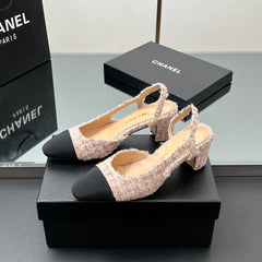 CC HIGH SLINGBACK 25S 65 MM IN PINK TWEED MIX BLACK FABRIC