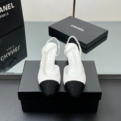 CC SLINGBACK 25S 65 MM IN WHITE AND BLACK TWEED