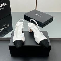 CC SLINGBACK 25S 65 MM IN WHITE AND BLACK TWEED