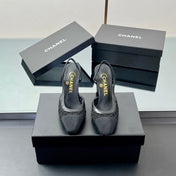 CC SLINGBACK 25S 95 MM IN BLACK FABRIC AND LAMBSKIN