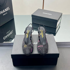 CC SLINGBACK 25S 65 MM IN BLACK FABRIC PRINT BRAND LOGO