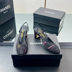 CC SLINGBACK 25S 65 MM IN BLACK FABRIC PRINT BRAND LOGO