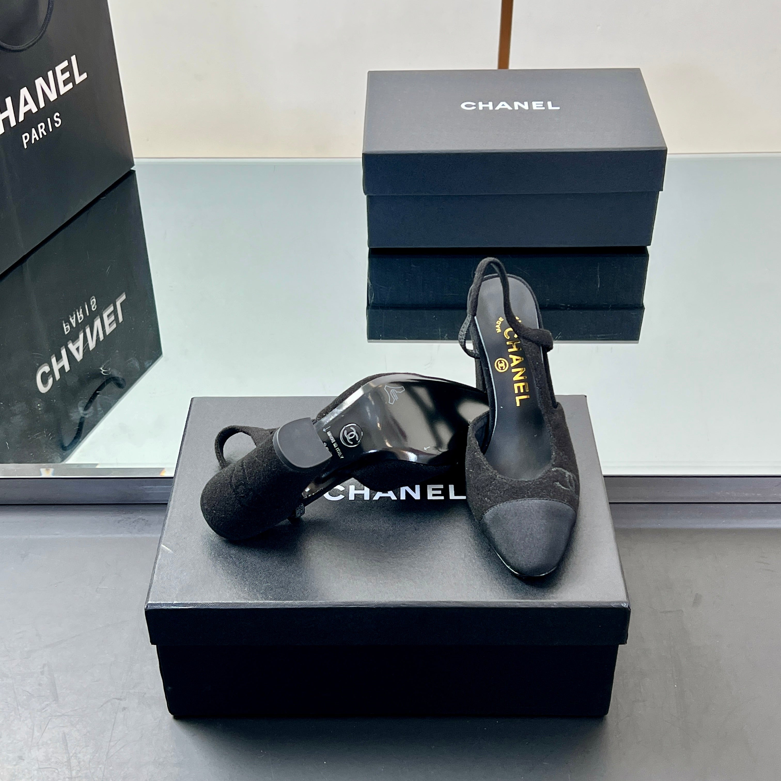 CC SLINGBACK 25S 95 MM IN BLACK SUEDE