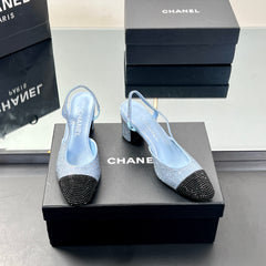 CC SLINGBACK 25S 65 MM IN BLUE AND BLACK CRYSTALS