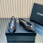 CHANEL 25S SLINGBACK SHOE 45MM IN BROWN TWEED
