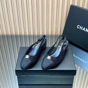 CHANEL 25S SLINGBACK SHOE 45MM IN BLACK TWEED