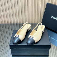 CHANEL 25S SLINGBACK SHOE 45MM IN BEIGE CALFSKIN GOLD HARDWRE