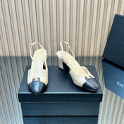 CHANEL 25S SLINGBACK SHOE LOGO 65MM IN BEIGE CALFSKIN GOLD HARDWRE